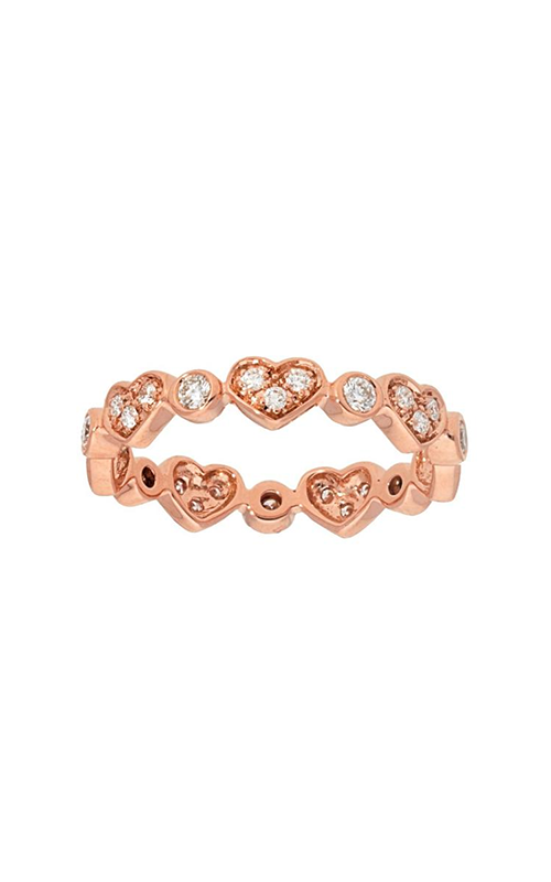 A rose gold fashion ring with heart-shaped elements, encrusted with diamonds