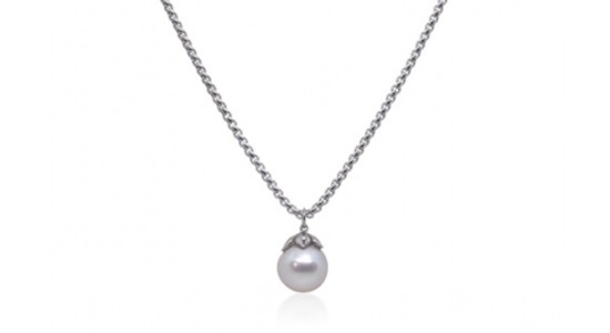 a silver-toned necklace featuring a unique pearl pendant