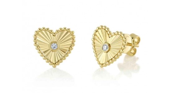 heart shaped, textured stud earrings with diamond accents