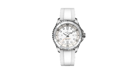 A white monochrome Breitling watch, available at Deutsch & Deutsch.